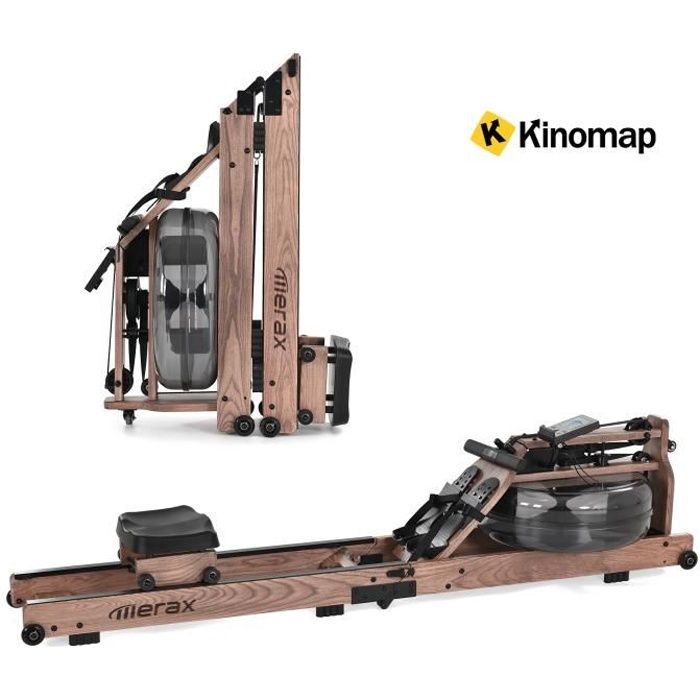 Merax Rameur à Eau Pliable pour Usage Domestique, Double Piste En Bois Massif, Ecran LCD, Charge 180KG