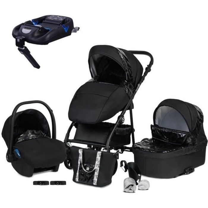Poussette Combinée Trio 3 en 1 SmartLine ISOFIX – Noir Verni - Landau, poussette promenade, siège auto Groupe 0+ // + Accessoires