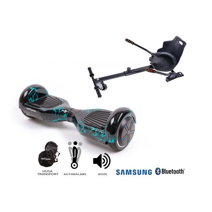 Paquet Hoverboard + Hoverseat Noir Smart Balance™ Premium Brand, Regular Thunderstorm, Roues 6.5 pouces, Bluetooth, batterie Samsung