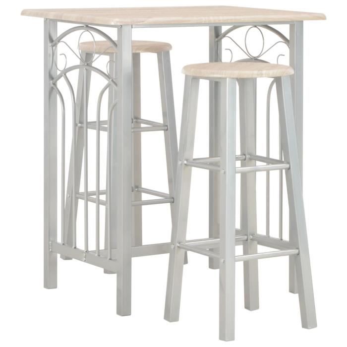 MAISON - Ensemble Table de bar + 2 tabourets bar Mange-Debout Ensemble repas de jardin Bois et acier Classique - 11071
