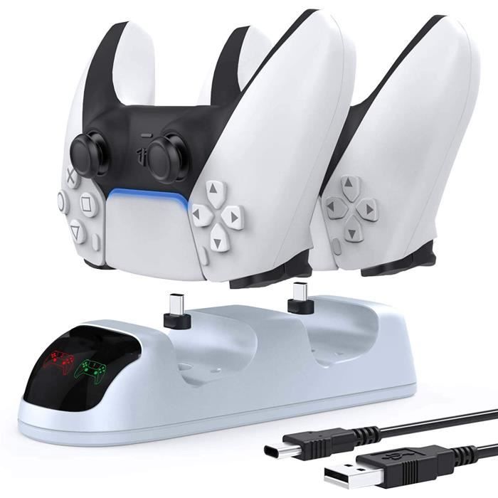 Chargeur Compatible avec Manette PS5, Support de Recharge Station de Charge Rapide avec USB, Chargeur Léger et Portable - Blanc