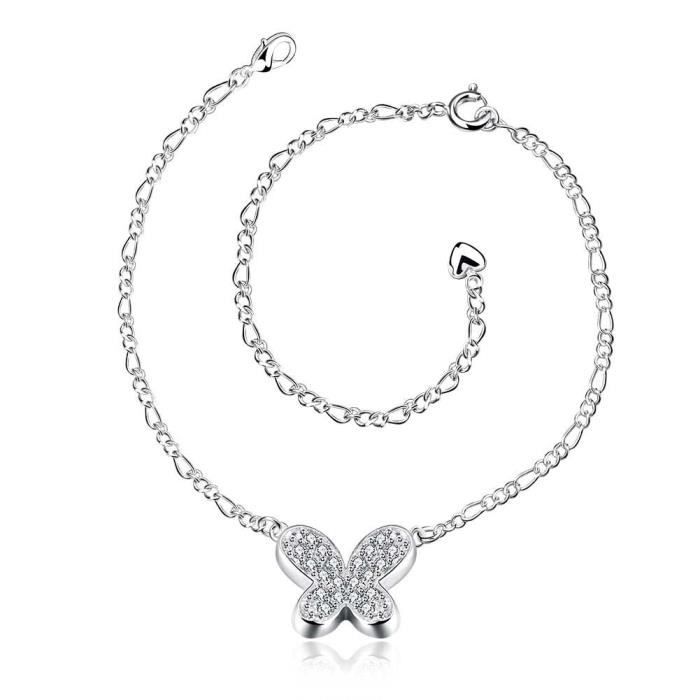 Fajewellery papillon bracelet en argent plaqu¨¦ Swarovski Elements cristal bracelet en cheville pour femme
