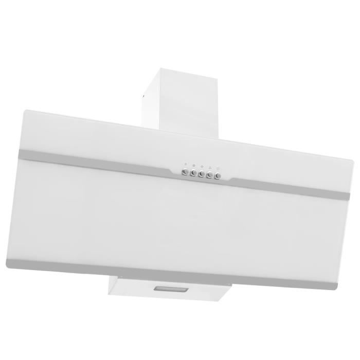 Hotte murale 90 cm Acier inoxydable et verre trempé Blanc