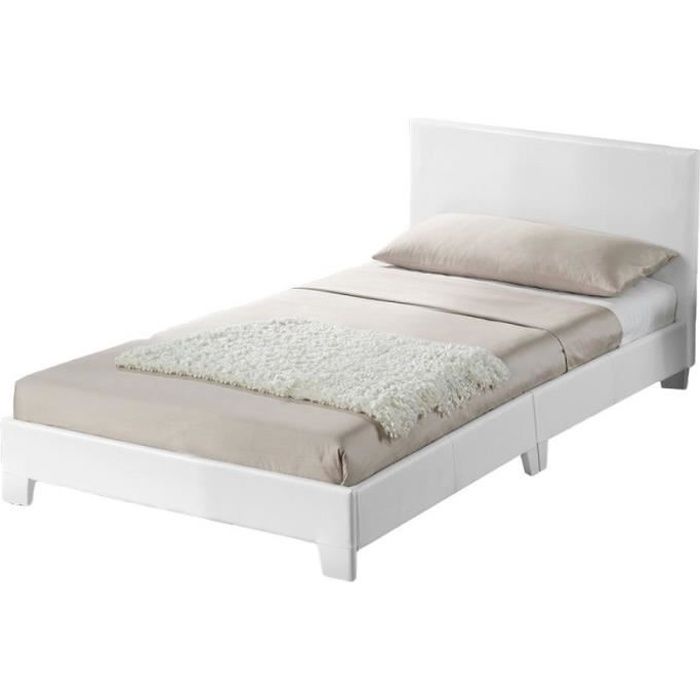 Lit complet + tête de lit + cadre de lit SIMPLI - Blanc - 90x190