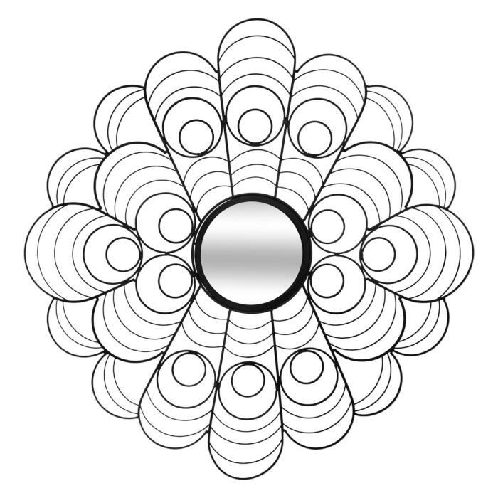 Miroir Mural Rond en Métal Paon 75cm Noir