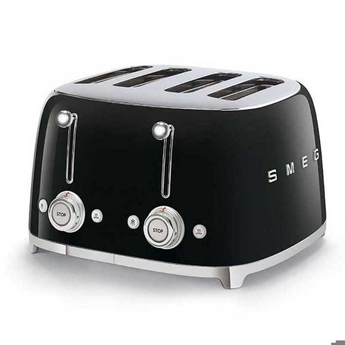 SMEG Grille Pain 4 tranches Années 50 - 2000W Noir TSF03BLEU