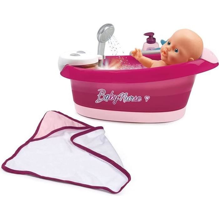Smoby - Baby Nurse - Baignoire Balnéo - Pour Poupons et Poupées - Jets d'eau et Bulles - Lumières LED