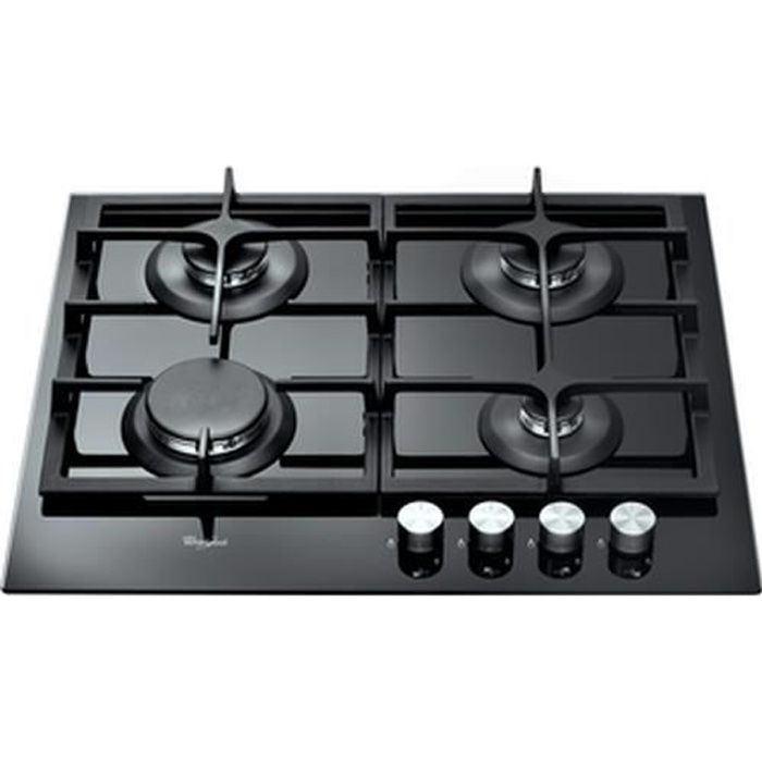 Whirlpool AKT 6455-NB, Intégré, Cuisinière à gaz, Verre, Noir, Rotatif, En haut devant