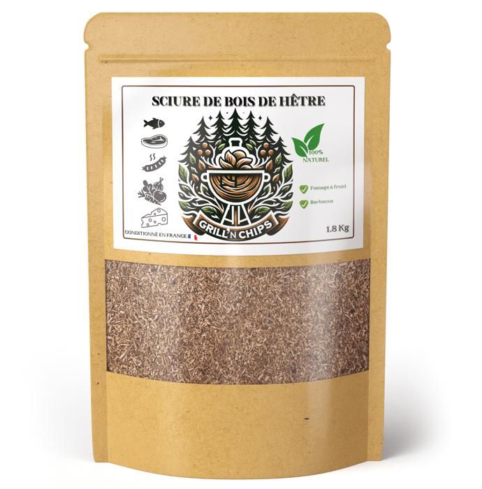 Sciure de bois de Hêtre 1.8Kg pour Fumoir à viande et poisson adaptée au serpentin fumoir à
