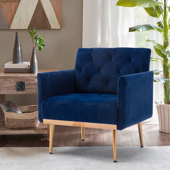 Fauteuil en Velours Bleu,Canapé 1 Place,Style Scandinave ,Fauteuil Individuel ,chaise de Salon pour Chambre Bureau