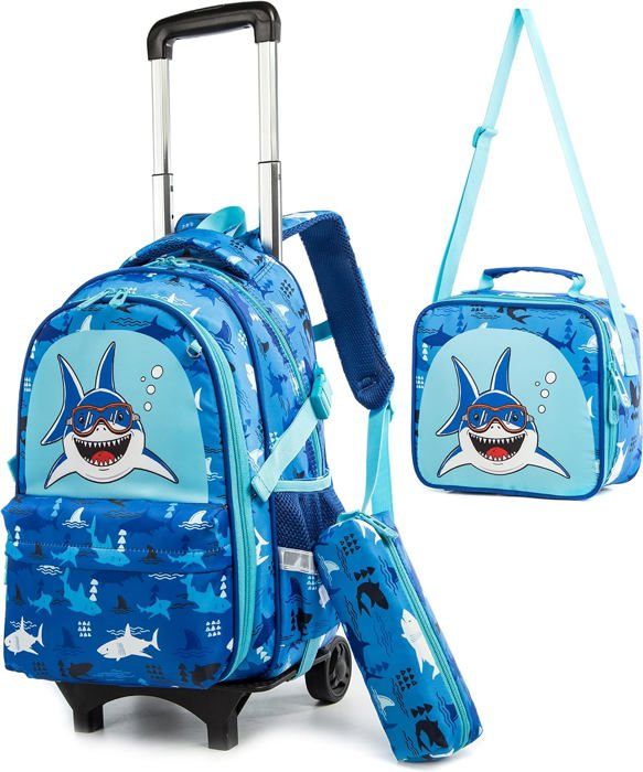Cartable A Roulettes Garçon,Requin Sac Roulette Enfant Étui À Crayons ...