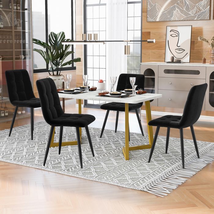 Ensemble Table et ChaisesTable à Manger avec 4 Chaises Table de Salon Rectangulaire 117x68x75cm Chaises de Salle à Manger Noir