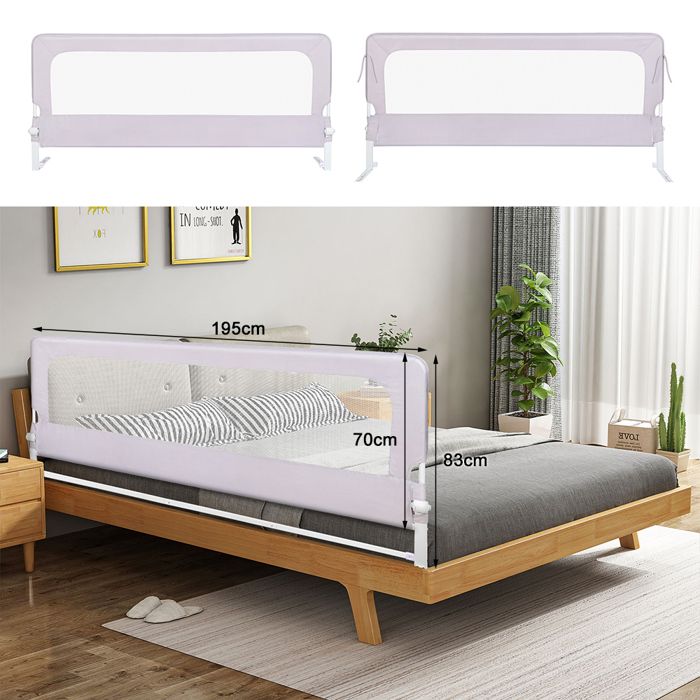 JEOBEST Barrière de lit pour bébé unitaire cadre en métal + tissu Oxford 200 cm de long 70-83 cm de haut