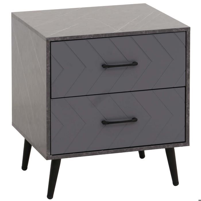 MCW Table de chevet MCW-N89 55x48x40cm imitation marbre gris