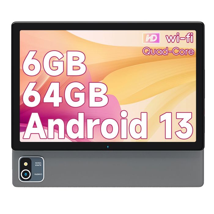 Tablette Tactile 10 Pouces Écran Full HD 6+64 Go Extensible à 128G WIFI Android 13 Quad-Core 1280×800 GRIS