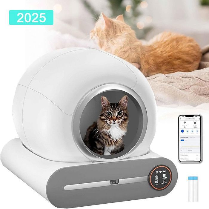 Comparer les prix de Litière Chat Autonettoyant 65 L, Bac à Litière pour Chat, Moniteur de Santé Automatique, Désodorisant Lonique, Contrôlé Via APP