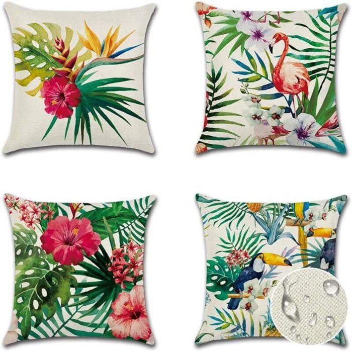 Housse de Coussin 45 x 45 cm Fleurs Oiseaux Animaux et Plantes Motif Taie doreiller Imperméable pour Canapé Maison Salon Chambre