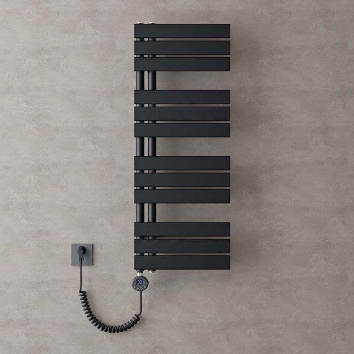 doporro Radiateur de Salle de Bain Sèche-Serviette 104x40cm Radiateur à Eau Chaude Gris Noir avec Résistance pour Radiateur 800W FN