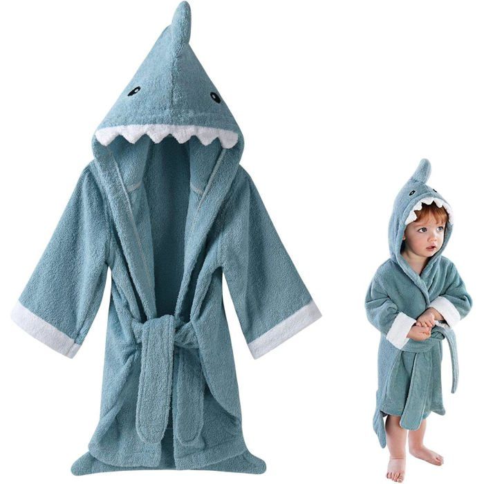 Comparer les prix de Peignoir à capuche pour bébé et enfant serviette de bain à capuche taille unique motif requin bleu