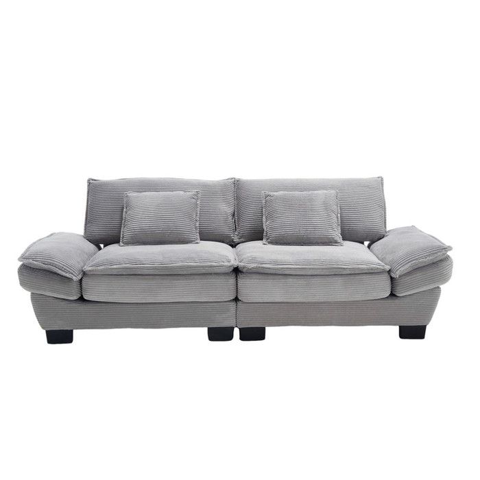 Canapé 2 Places en Tissu Velours Canapé clic clac Canapé moderne 224 cm avec accoudoirs et oreillers pieds en plastique Gris clair