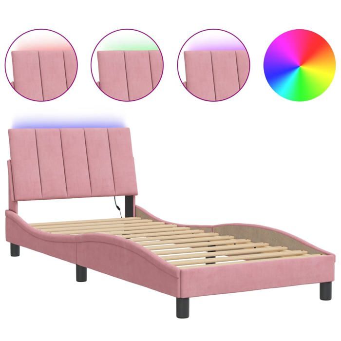 Cadre de lit chambre/Structure de lit - mango - avec lumières LED - rose 80x200 cm velours LL33