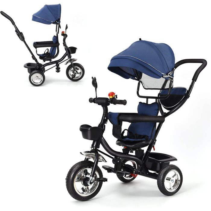 Tricycle Évolutif Enfant - Siège Réversible, Pare-Soleil, Pédales Amovibles - 3 Modes - Rouge - De 1 à 4 Ans