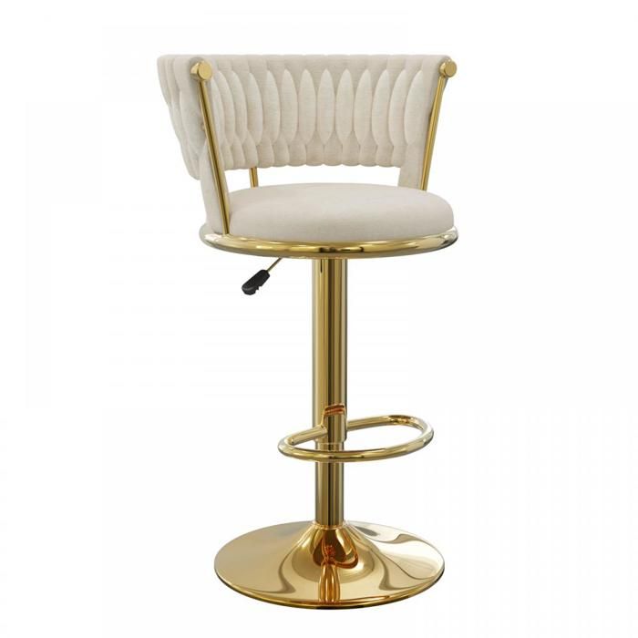 Tabouret de bar en velours à hauteur réglable QUIIENCLEE 1x 40x40x78.5-100cm- pivotant 360° pour cuisine salle à manger or blanc