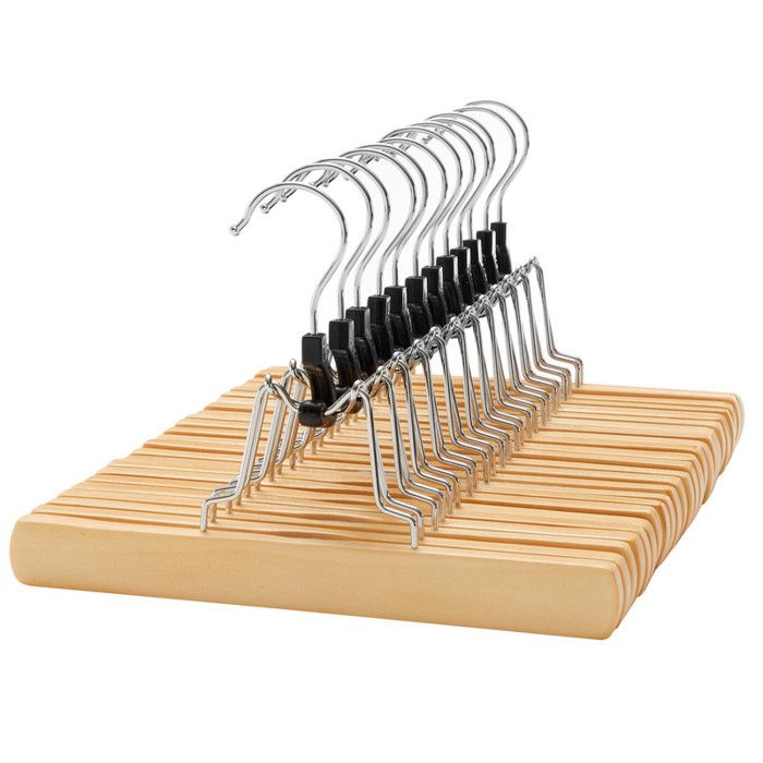 Cintre Jupe en Bois - SONGMICS - Lot de 12 - Antidérapant - Pince Largeur - Marron