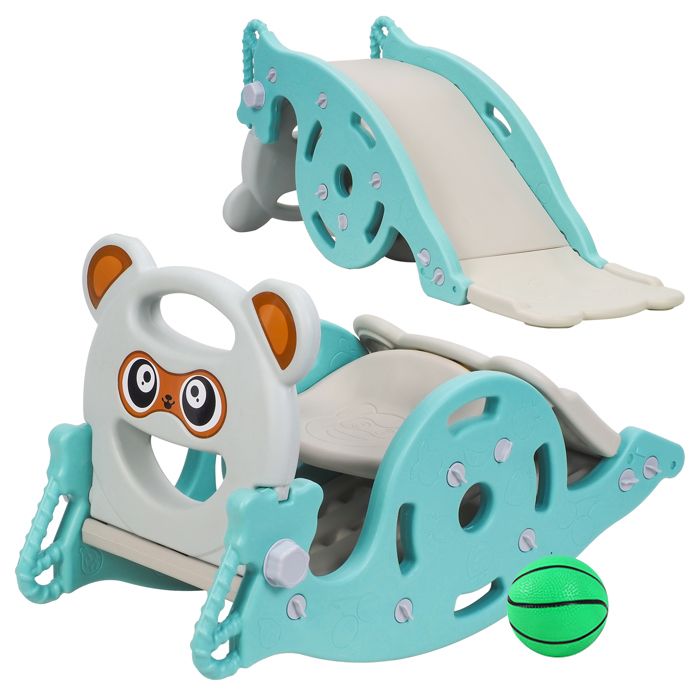 Toboggan Enfant 4 en 1 - Cheval à Bascule - FLASIDU - plastique - Panier de Basket - Basket-Ball - Charge 40KG - 1 à 6 ans