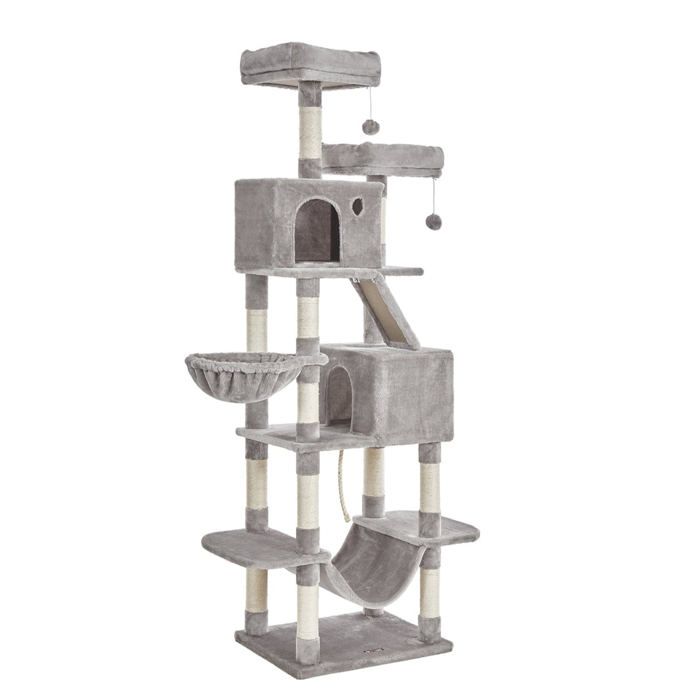 Comparer les prix de Arbre à chat - HELLOSHOP26 - 206 cm - Gris clair - Panneau daggloméré - Tissu peluche