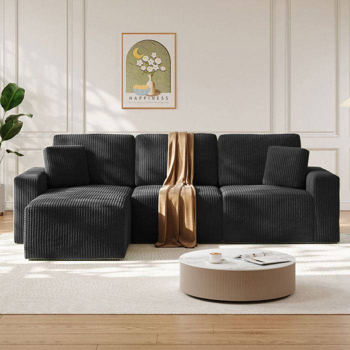 DRIPEX Canapé modulaire surdimensionné en velours côtelé NoirCanapé dangle 4 places avec méridiennecombinaison