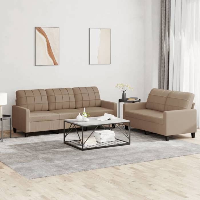 Ensemble de Canapés - vidaXL - Cappuccino - Similicuir - 2 et 3 Places