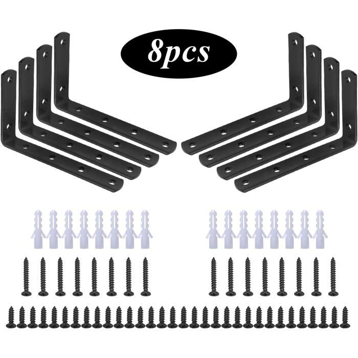 Équerre de Fixation 8 Pcs en Forme de L à Angle Droit Équerre étagère 125mm x 75mm x 20mm/Support dangle Brace Noir
