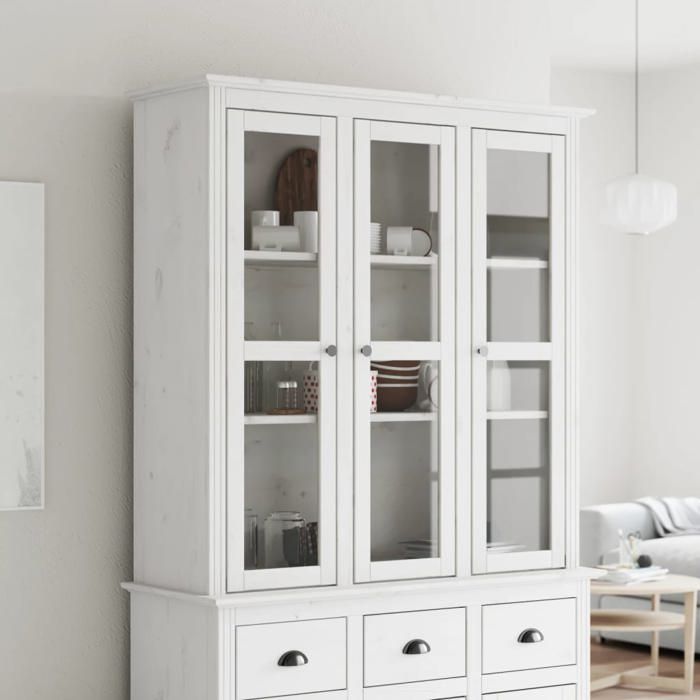 Armoire avec portes vitrées - vidaXL - Bois de pin massif - Blanc - 1155x385x118 cm - 3 portes vitrées
