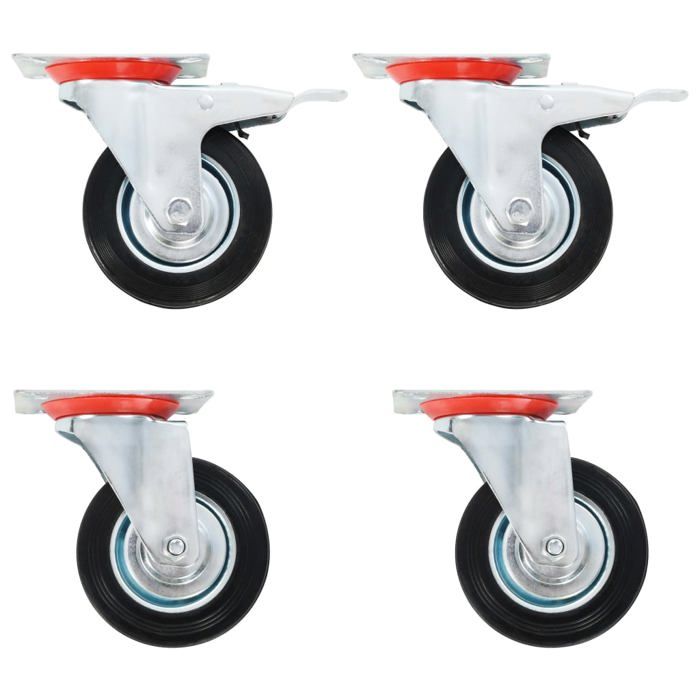 Roulettes pivotantes - vidaxl - 4 pièces - 100 mm - Antidérapant - Noir - Caoutchouc et fer zingué - 70 kg par roulette