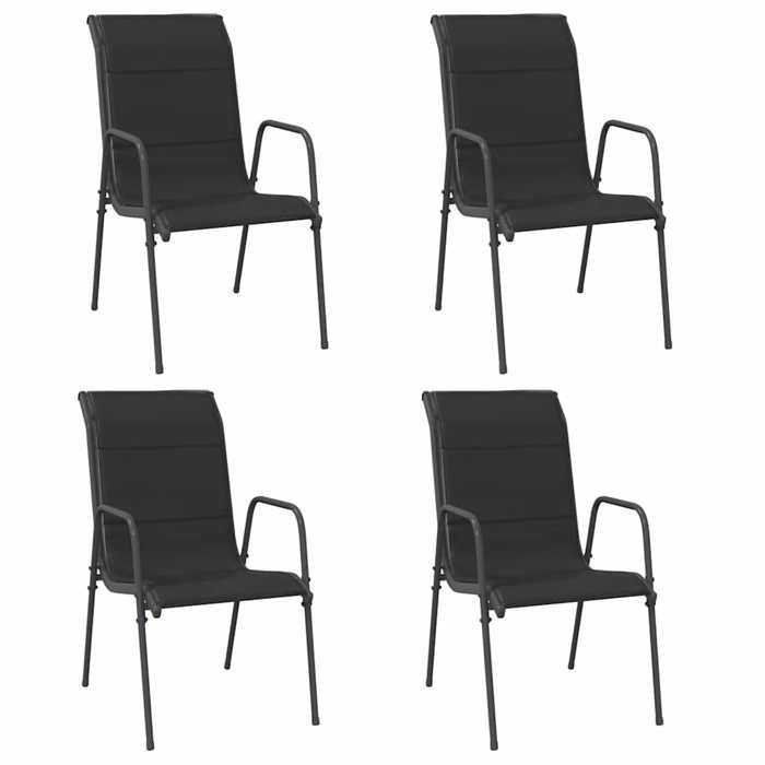 Chaises de jardin en acier et textilène - Lot de 4 - Noir et anthracite - 51x66x88 cm - Extérieur