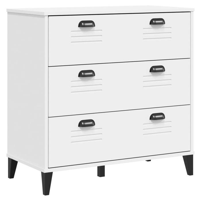 Commode en bois dingénierie - GKO - Blanc - 80x40x80 cm - 3 tiroirs - 6 poignées en plastique - Assemblage requis