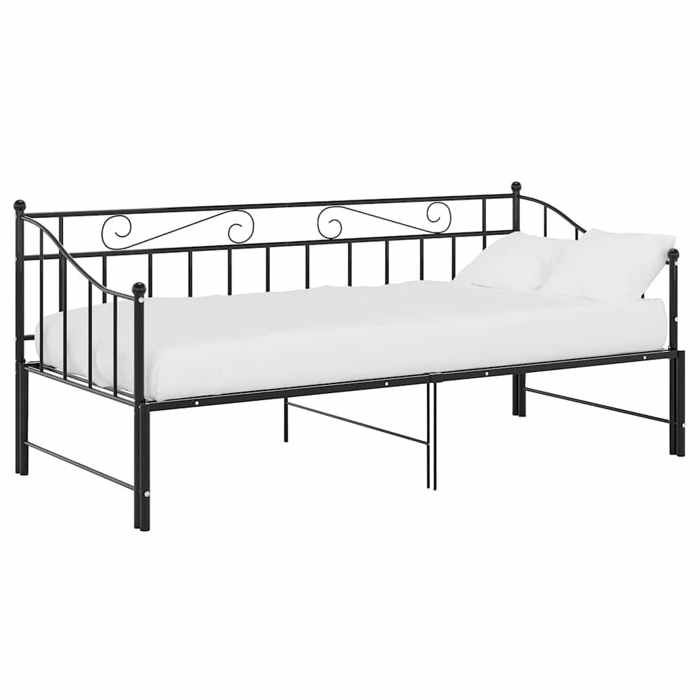 1 Place - Cadre de canapé-lit/Lit Gigogne - 2065x185x895 cm - extensible sans matelas - Noir Métal 90x200cm FR_002794753