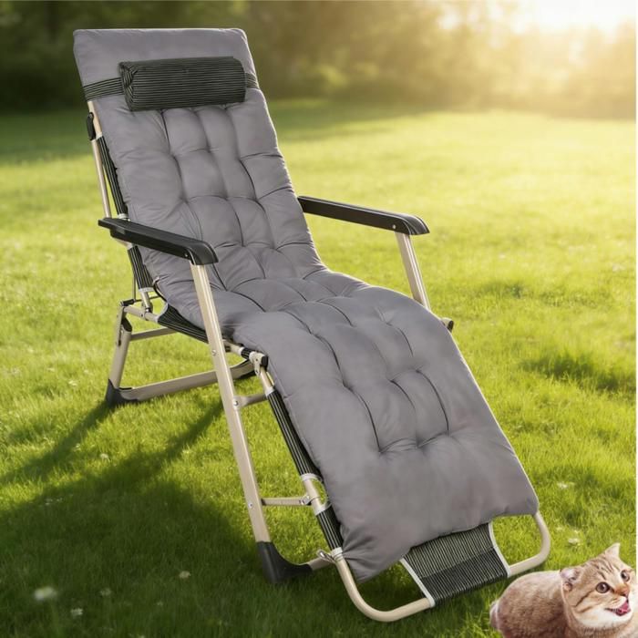 Chaise longue bain de soleil-MENGDA-Avec coussin transat jardin exterieur-Pliable-178×66×30cm