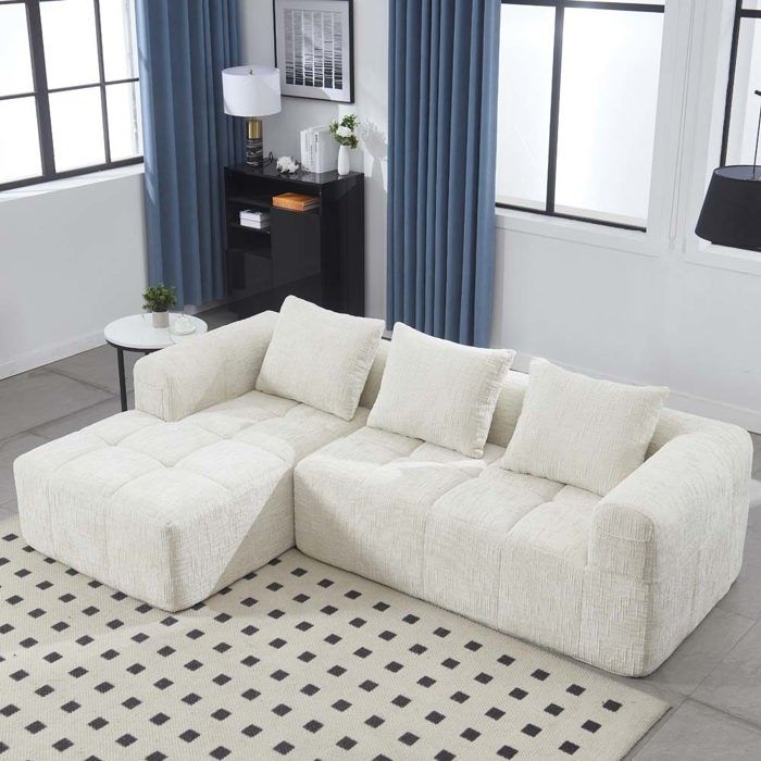 Canapé modulaire - 3 places - Tissu chenille - Réversible - Livré monté