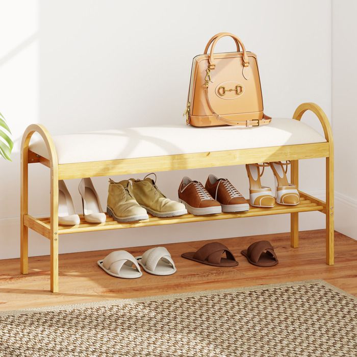 GIANTEX Banc à Chaussures en Bambou avec Assise Couvercle à Rabat Compartiment Caché 101x31x51CM pour Salon Entrée Beige