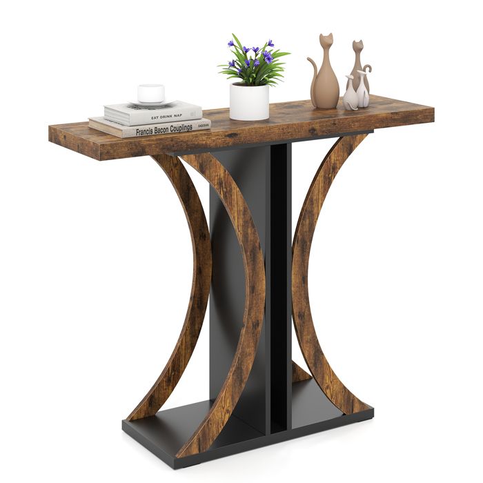 Console dEntrée COSTWAY de Style Industriel Cadre Géométrique 100 x 295 x 80 cm (L x l x H) pour Salon Couloir Marron