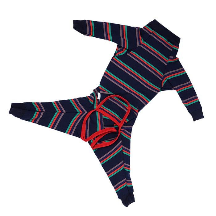 OMABETA Combinaison de récupération pour chiens Combinaison de récupération animalerie toilettage barres de couleur bleu foncé XS