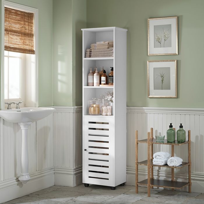 Colonne de Salle de Bain avec 3 Compartiments Ouverts et 2 Étagères Réglables pour Salon Entrée Blanc