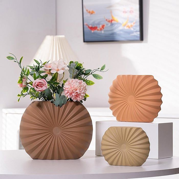 Lot 3 vases céramique brun–vase pampa fleurs séchées déco étagère cheminée salon décoration maison