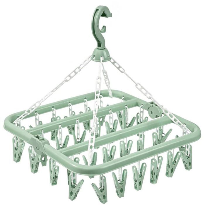 Etendoir Chaussette avec 32 Pinces Etendoir Linge Interieur Extérieur Suspendre Sechoir a Linge Rotatif Pliant pour Chaussettes