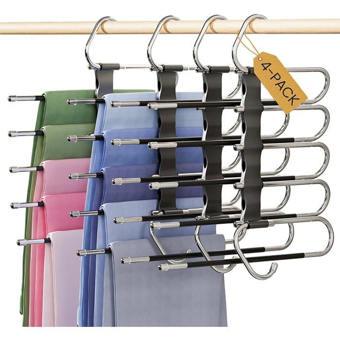 5-in-1 space saving trouser hanger for adults set of 4 black folding hangers assembly required