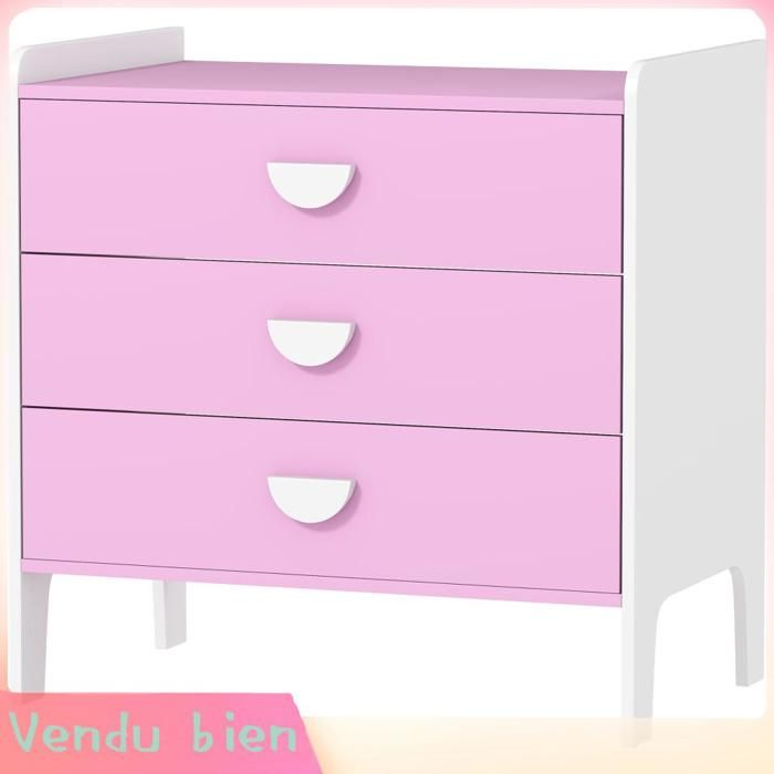 LIA Commode enfants 3 tiroirs chambre crèche salle jeux 60x40x60 cm rose