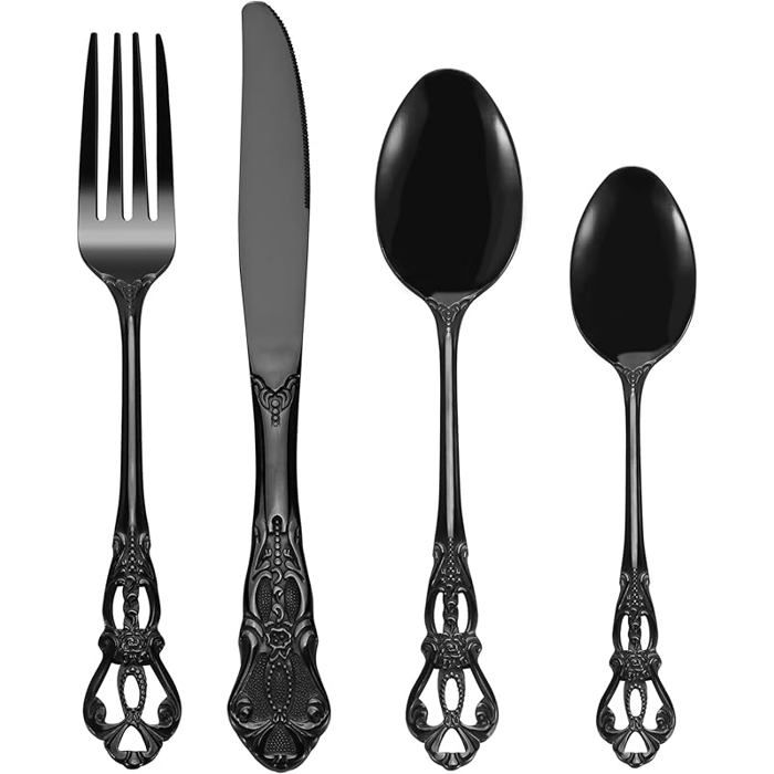 set couverts de table noir 6 personnes Rétro royal ensemble de couverts inox 24 pièces se compose de 24 Noir