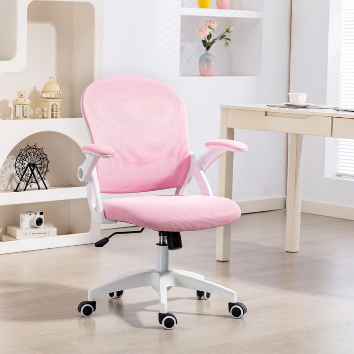 Chaise de bureau ergonomique réglable rose dossier en maille et assise rembourrée 65 5 x 61 5 x 88-97 5 cm